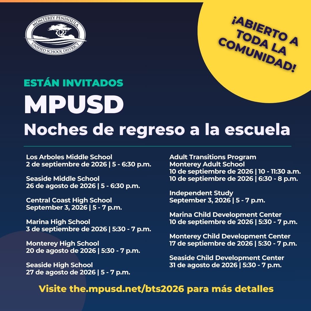 MPUSD Back-to-School Nights invitation with event details and dates.